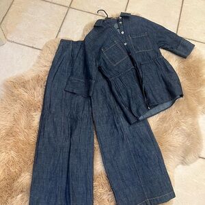 Zara Dark Blue Wide-Leg Denim Pants
